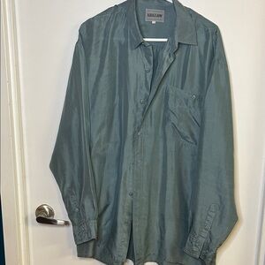 Arklow 100% Pure Silk Button-Up Shirt | Slate Blue | Size M